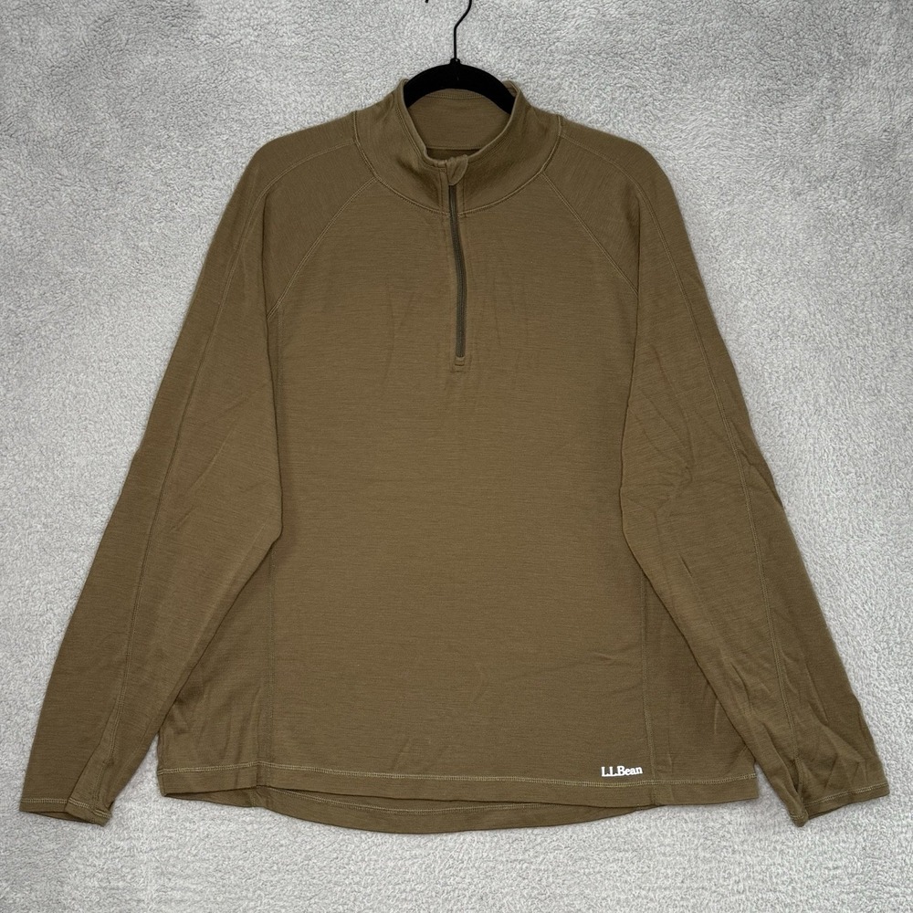 LL Bean Cresta 100% Merino Wool Midweight 250 1/4 Zip Sz XL Green Hiking Base